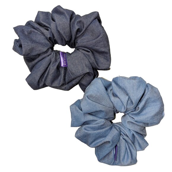 Light blue denim large scrunchie hand crafted - Picture 5 of 6